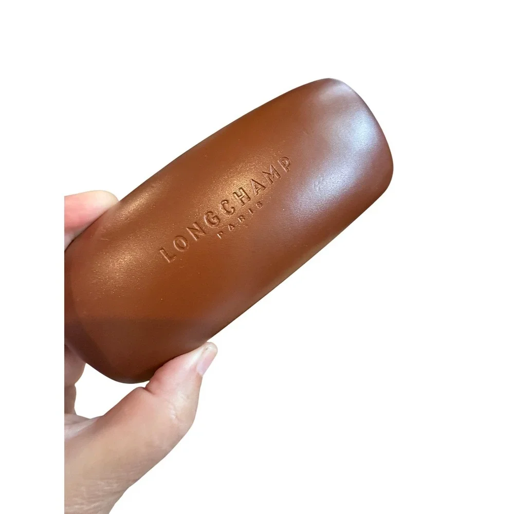 Longchamp Paris Brown‎ Faux Leather Hard Shell Eyeglass Sunglasses Case Cognac